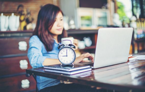 Professional engaged in an online time management training session.