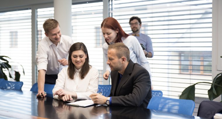 Corporate team participating in time management training