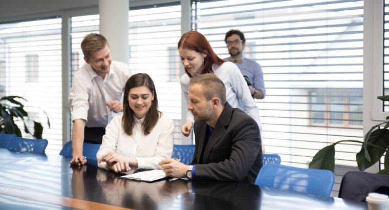 Corporate team participating in time management training